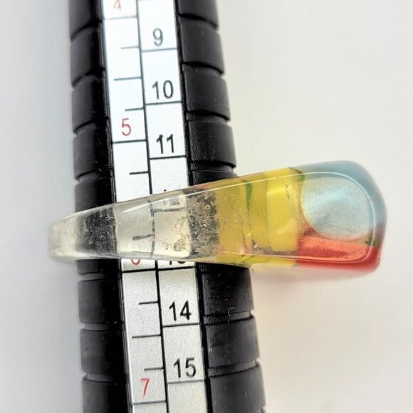 Lucite Resin Ring Multicolor Beads Clear See Through Rectangular Ring - Picture 5 of 8